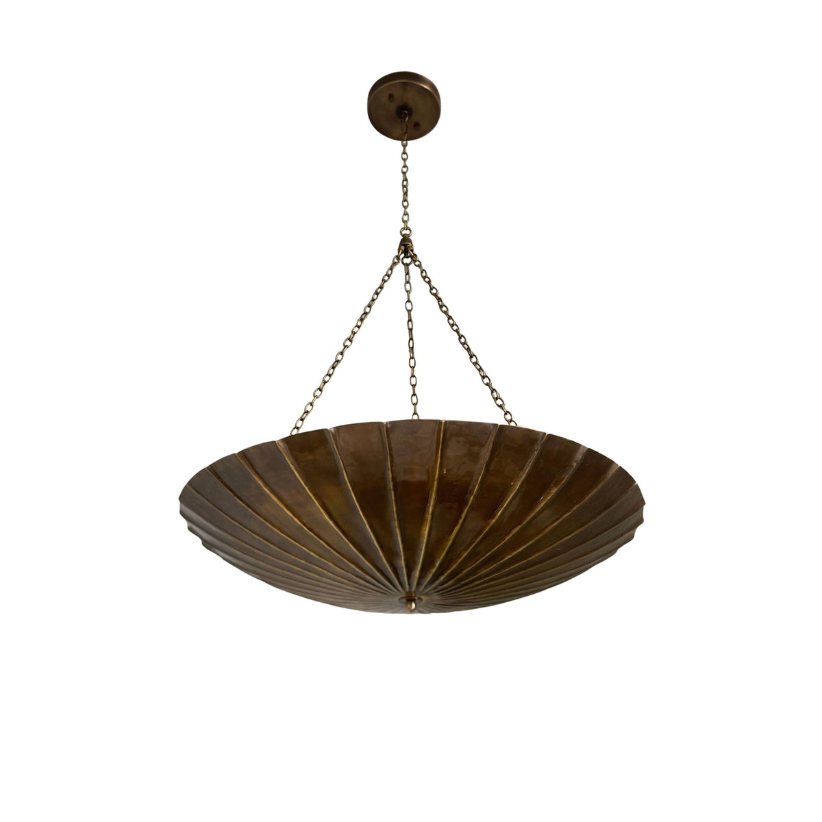 Cambria Modern Fluted Bowl Chandelier front view with sculptural ribbed brass bowl shade