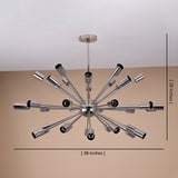 Chrome Sputnik chandelier showing dimensions with 38-inch width and 26-inch height handcrafted by Brass Leaf Studio
