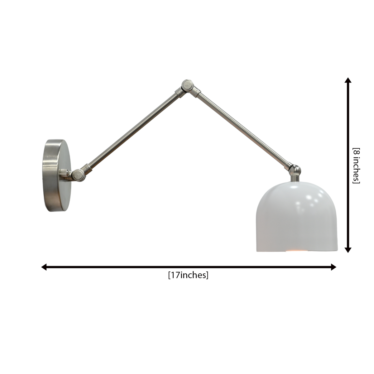 Copenhagen white brass articulating wall sconce with movable arm and warm downward glow for bedside or reading corner lighting