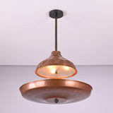 Modern industrial copper ceiling chandelier with layered disc design and premium brass construction