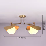 Curva 4-light brass flush mount showing dimensions of 30 inches width and 13 inches height, customizable handmade ceiling light.