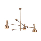 Side view of Diabolo brass chandelier featuring linear arms, balanced proportions, and lacquer-coated brushed brass construction.