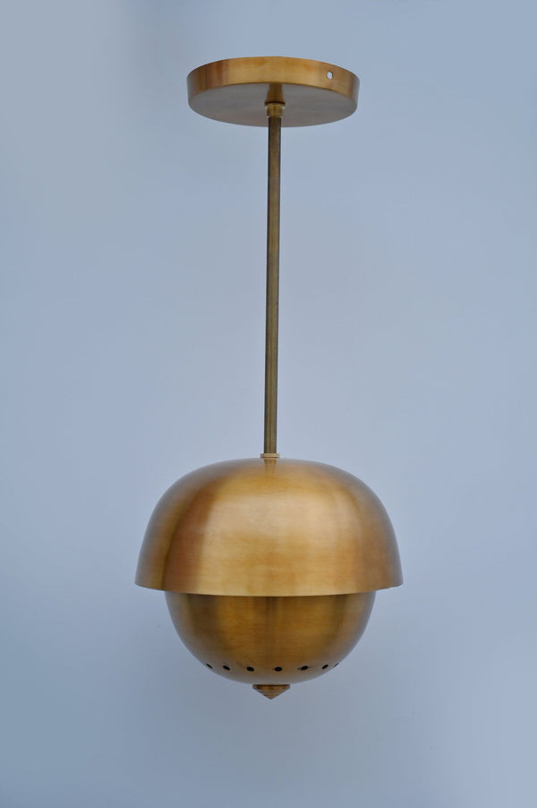Handmade dome brass pendant light with minimalist design and brushed brass finish – front view