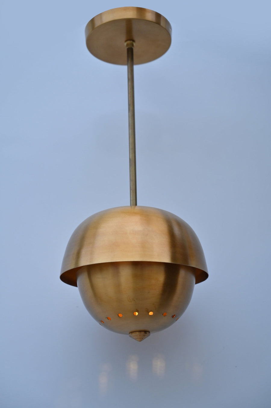 Handmade dome brass pendant light with minimalist design and brushed brass finish – front view