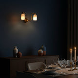 Florence dual alabaster wall sconce dimension view showing 16 inch width and 8 inch height