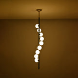 Globe pendant chandelier dimension view showing 57 inch height and 9 inch width for product size reference