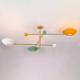 Handcrafted solid brass flush mount ceiling light featuring multicolor bowl shades and precision metal arms