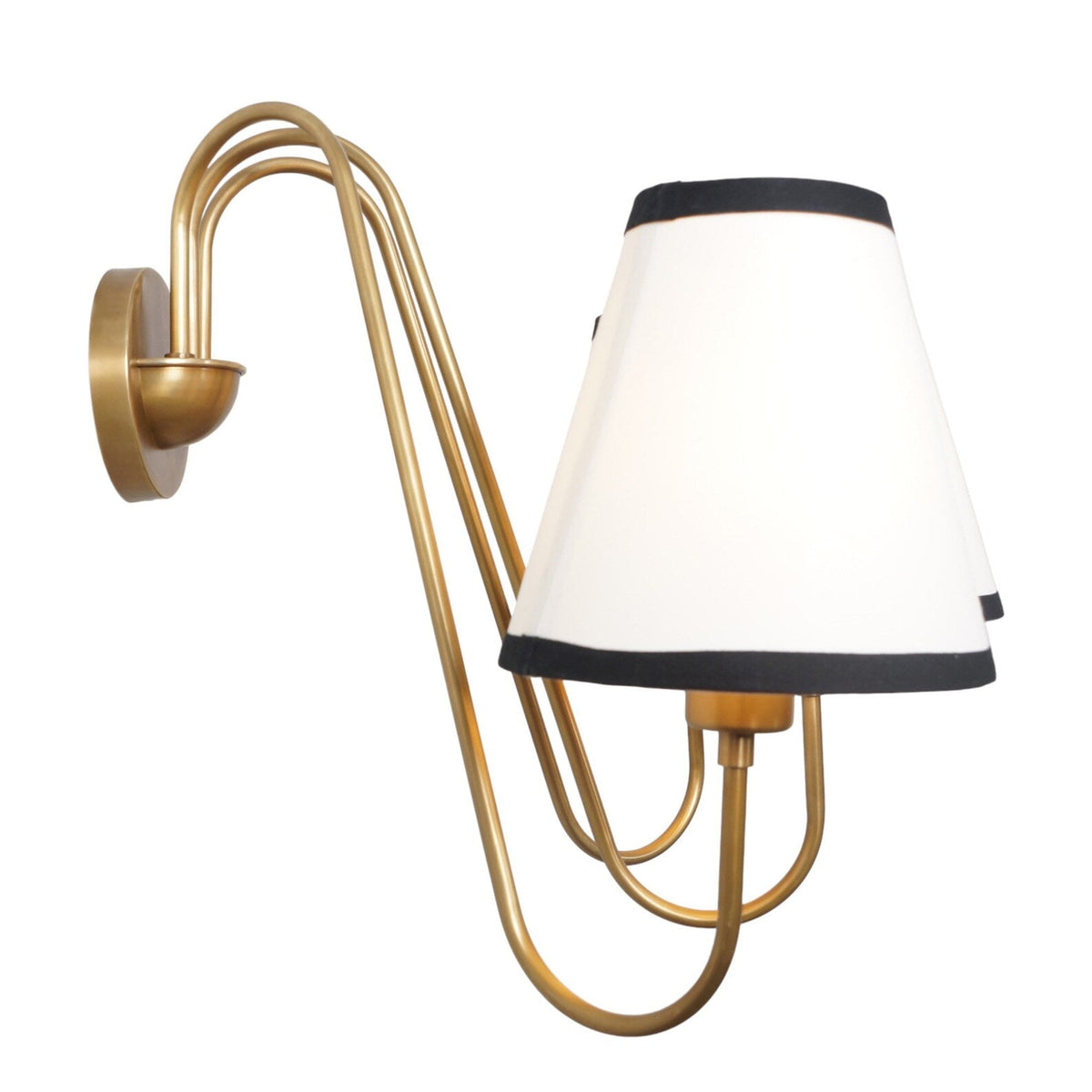 Handmade solid brass wall light with curved arm design and dual fabric shades – elegant modern sconce