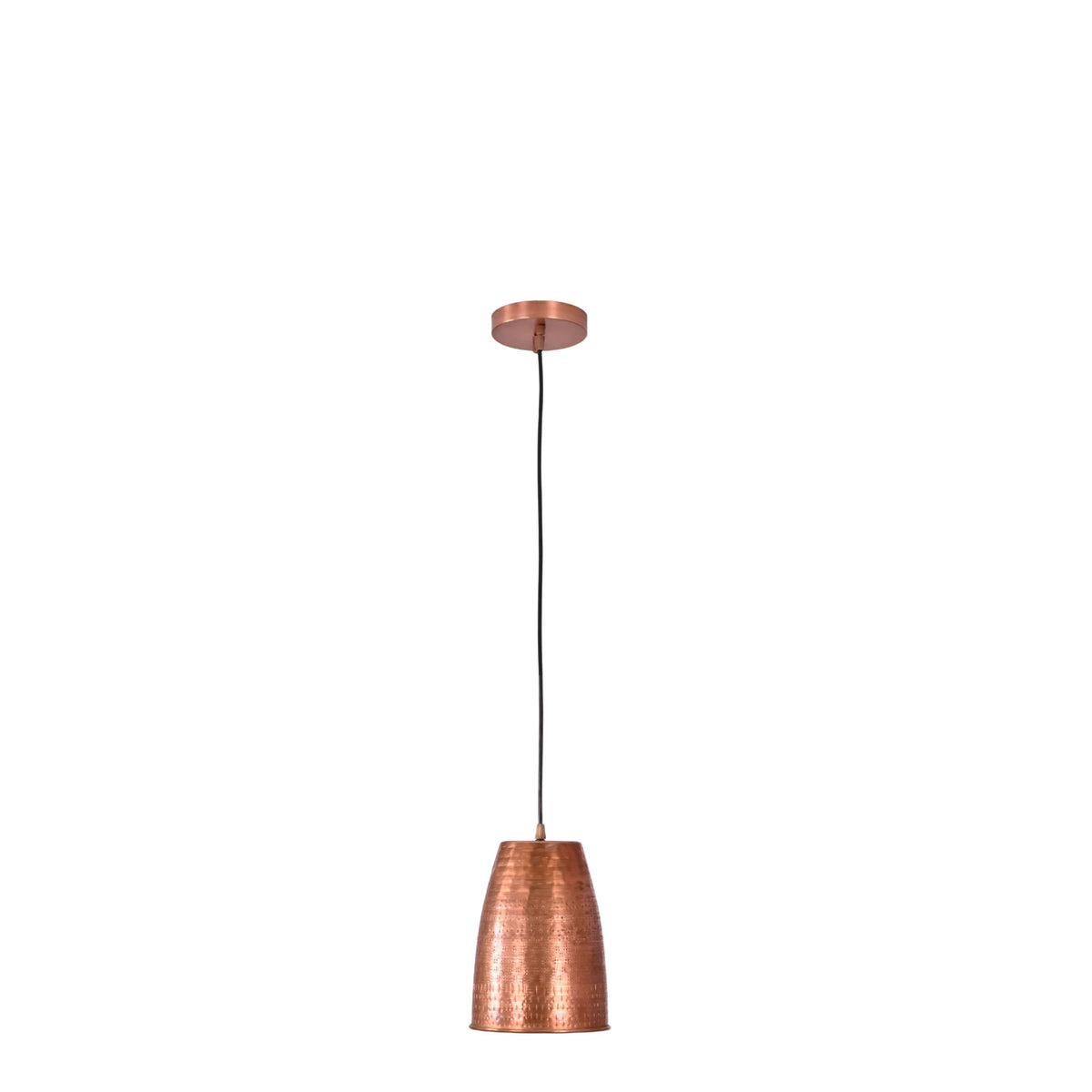 Close-up detail of the Hudson Hammered Copper Bell Pendant Light highlighting the handcrafted hammered copper texture.