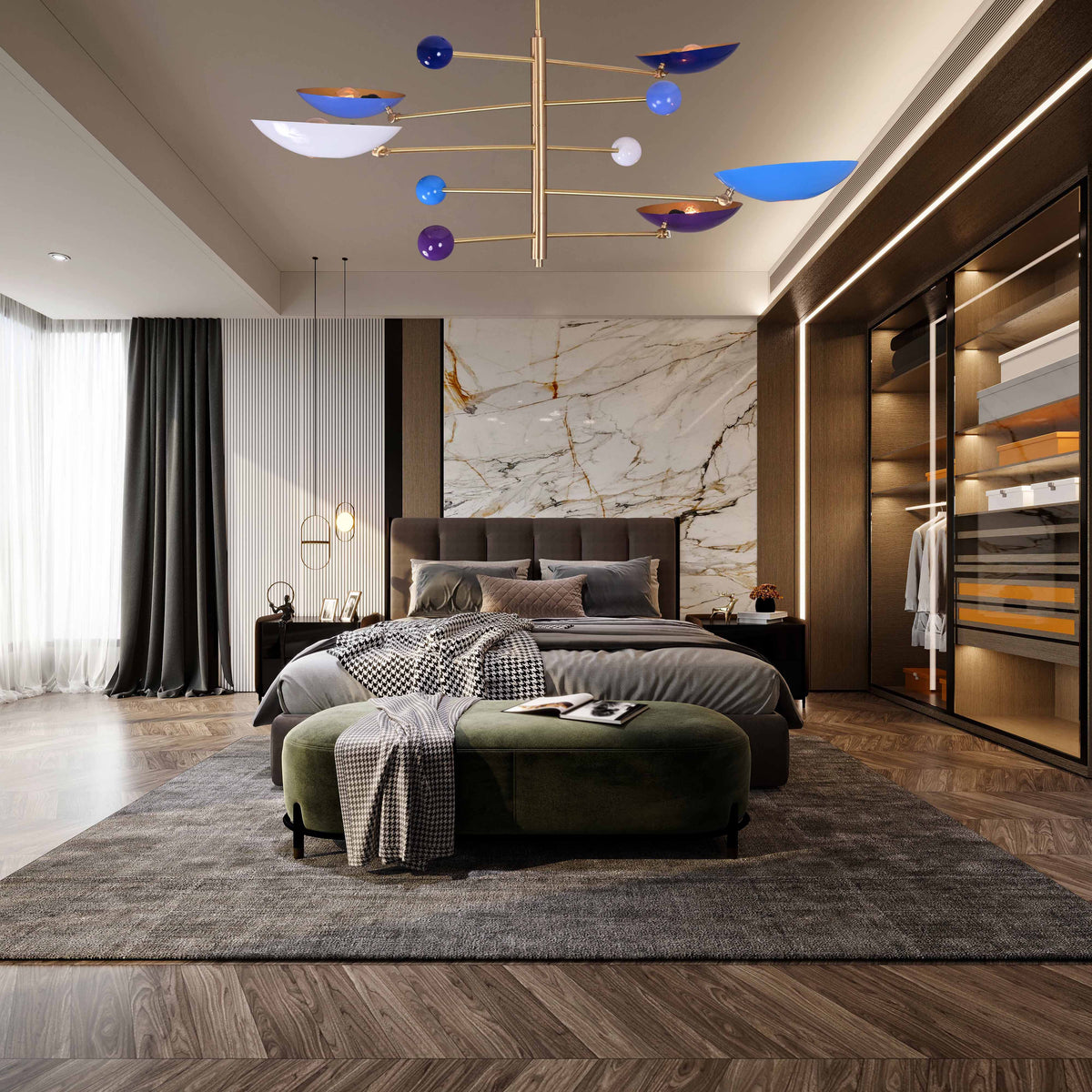 Athens Ortbital  -  Uplifting Mid-century Chandelier - 5 Lights - 32305