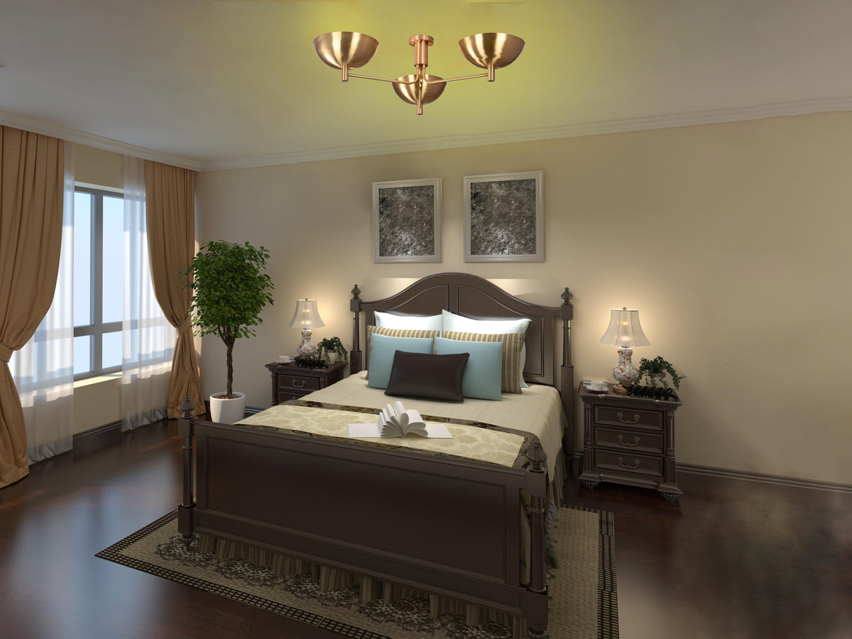 Oslo Discus  - Flush Mount Uplifting Brass Chandelier - 3 Lights - 32333