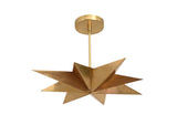 Industrial modern brass star chandelier detail showing sharp multi layered points and handcrafted brass finish