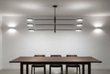 Madrid linear LED ceiling fixture featuring a solid brass frame, long horizontal arms, and modern round light heads