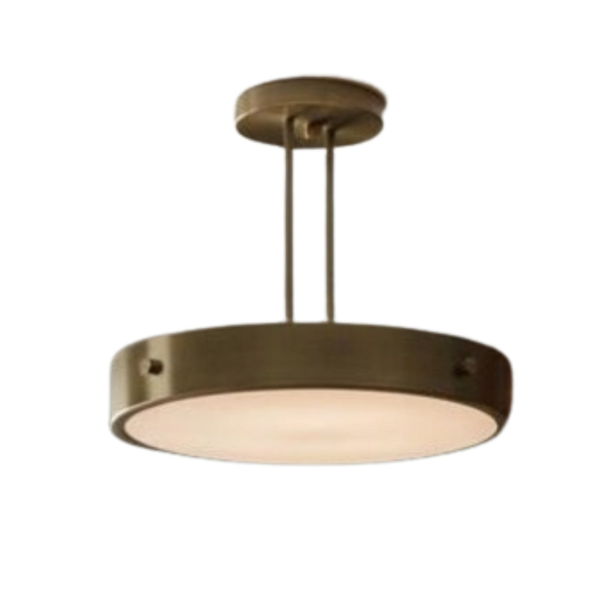 Front view of the Marlow Modern Drum Semi Flush Mount Ceiling Light 20 Inch Model 33250 featuring a handcrafted bronze metal frame and frosted diffuser.