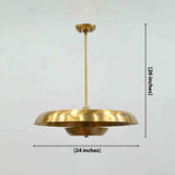 Marseille 2-tier solid brass disc chandelier with wide 24 inch shade and warm ambient glow by Brass Leaf Studio