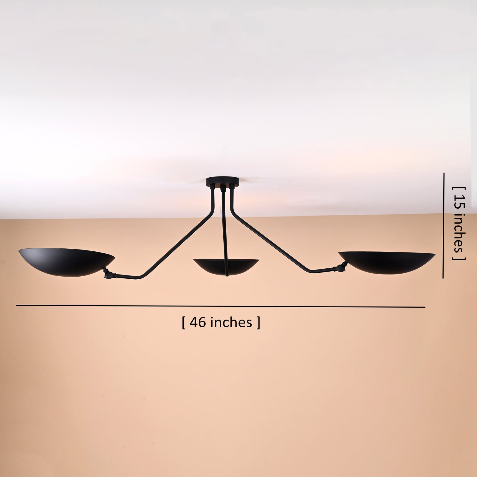 Size guide for Kyoto Discus  - Flush Mount Uplifting Chandelier - 3 Lights - 32437