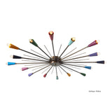 Antique patina finish 16-light brass Sputnik chandelier with colorful painted cone light heads