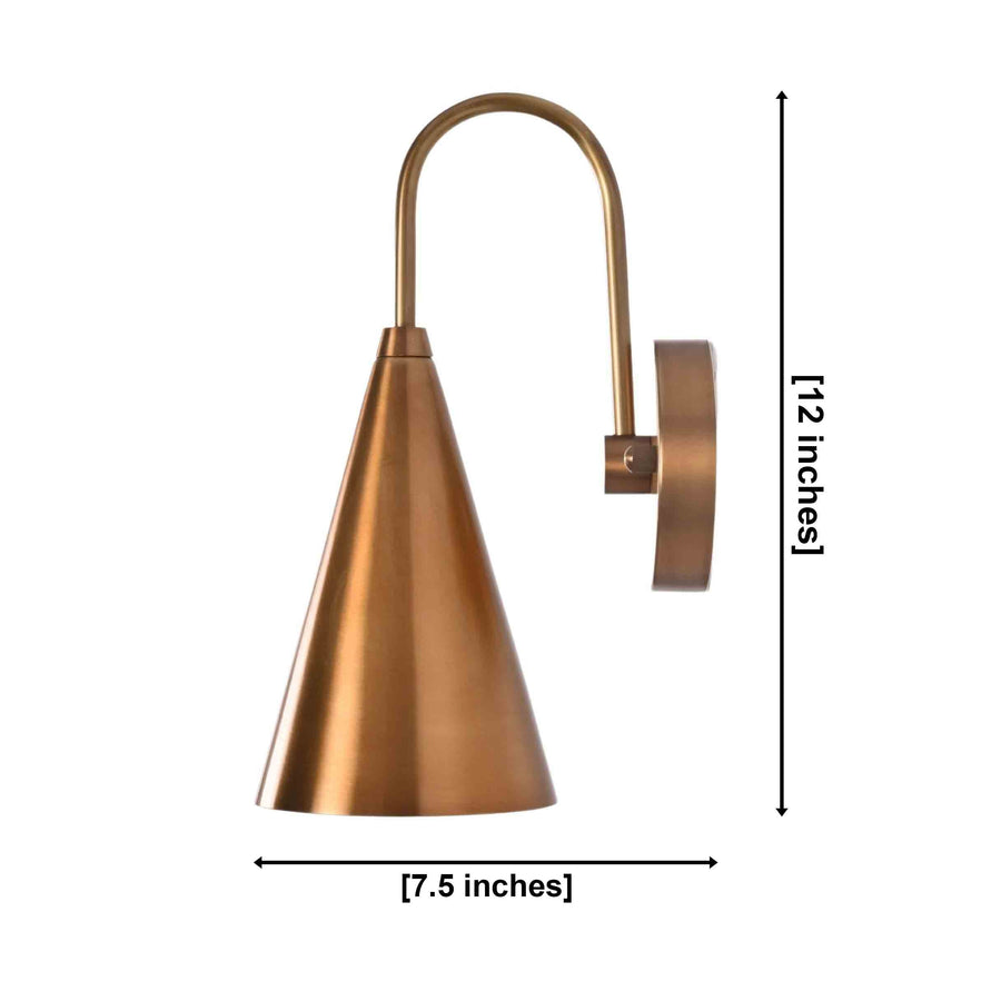 Customizable cone wall sconce with curved arm and tapered shade for bedroom, hallway, and reading corner lighting
