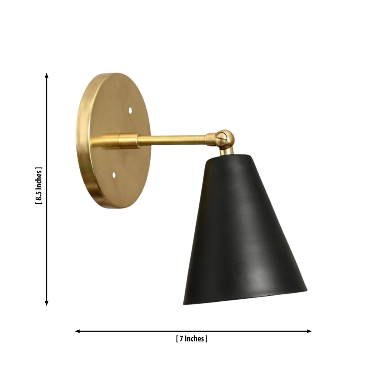 Milan adjustable cone wall sconce dimensions, 8.5 inch height and 7 inch projection – Model 32750