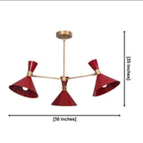 Milan Crimson Cone 3-light chandelier dimensions – 30 inch width and 25 inch height