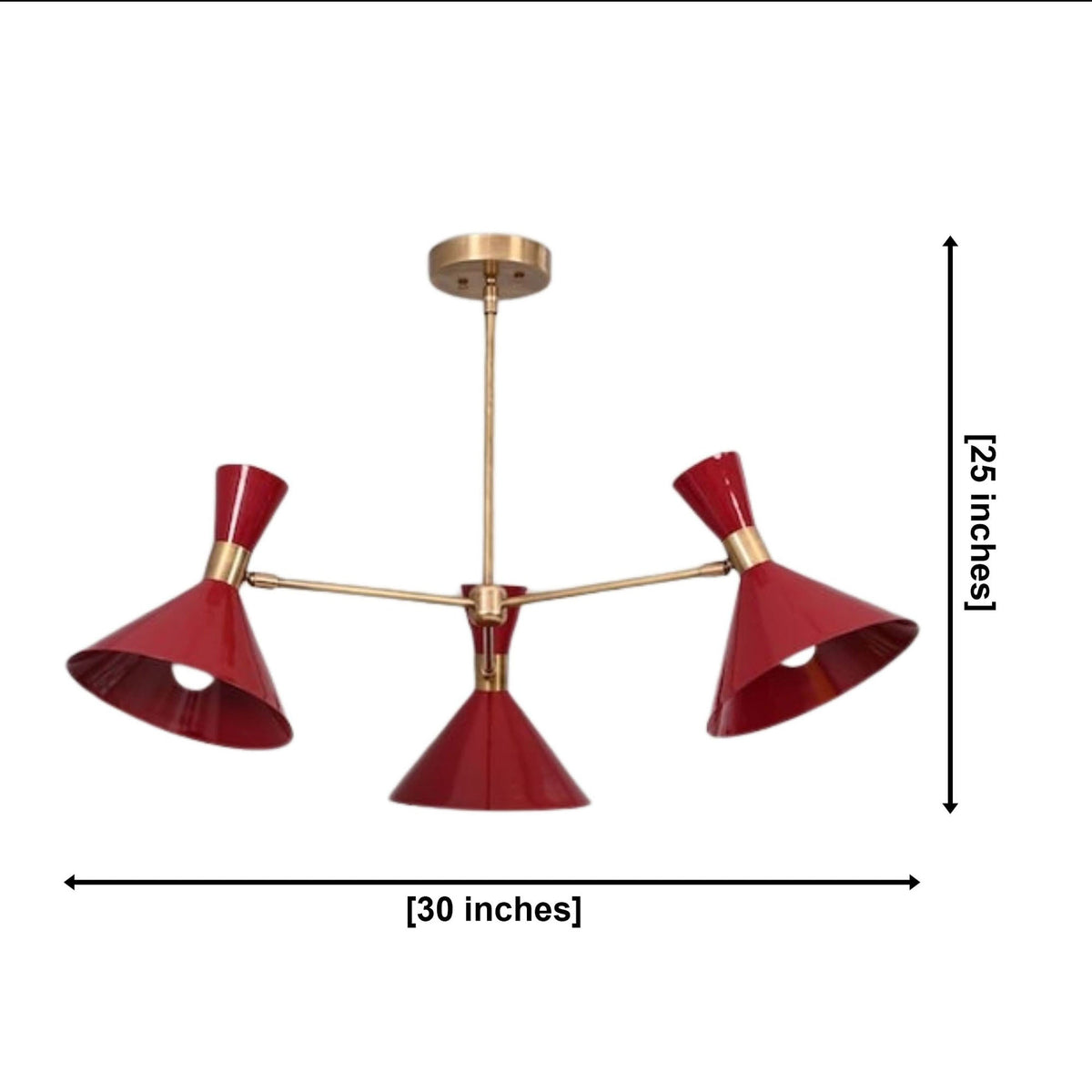 Size guide for Milan Crimson Cone Chandelier – 3 Light – 30 Inch – Model 62047