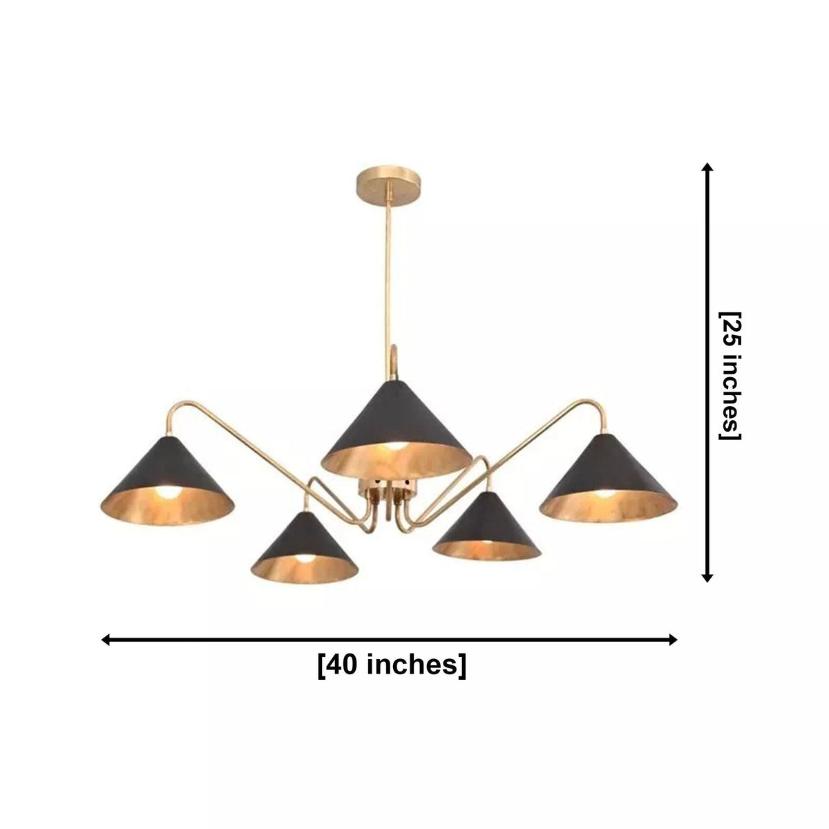 Size guide for Milan Curved Arm Cone Chandelier – 5 Light – 40 Inch – Model 62043