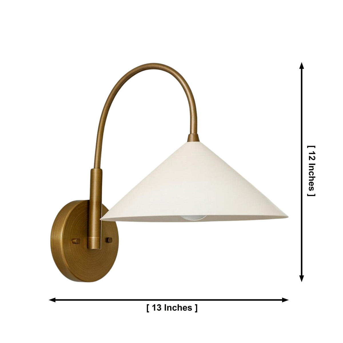 Size guide for Milan Curved Arm Cone Wall Sconce – Wide Shade – 13 Inch – Model 32773