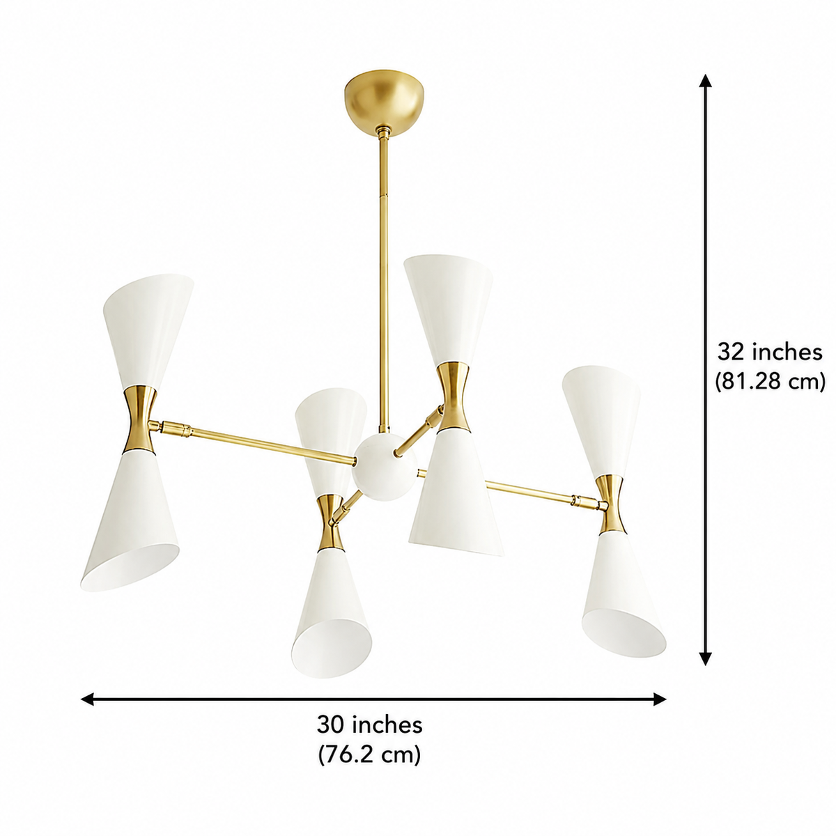 Size guide for Milan Double Cone Chandelier – 8 Light – 30 Inch – Model 62032