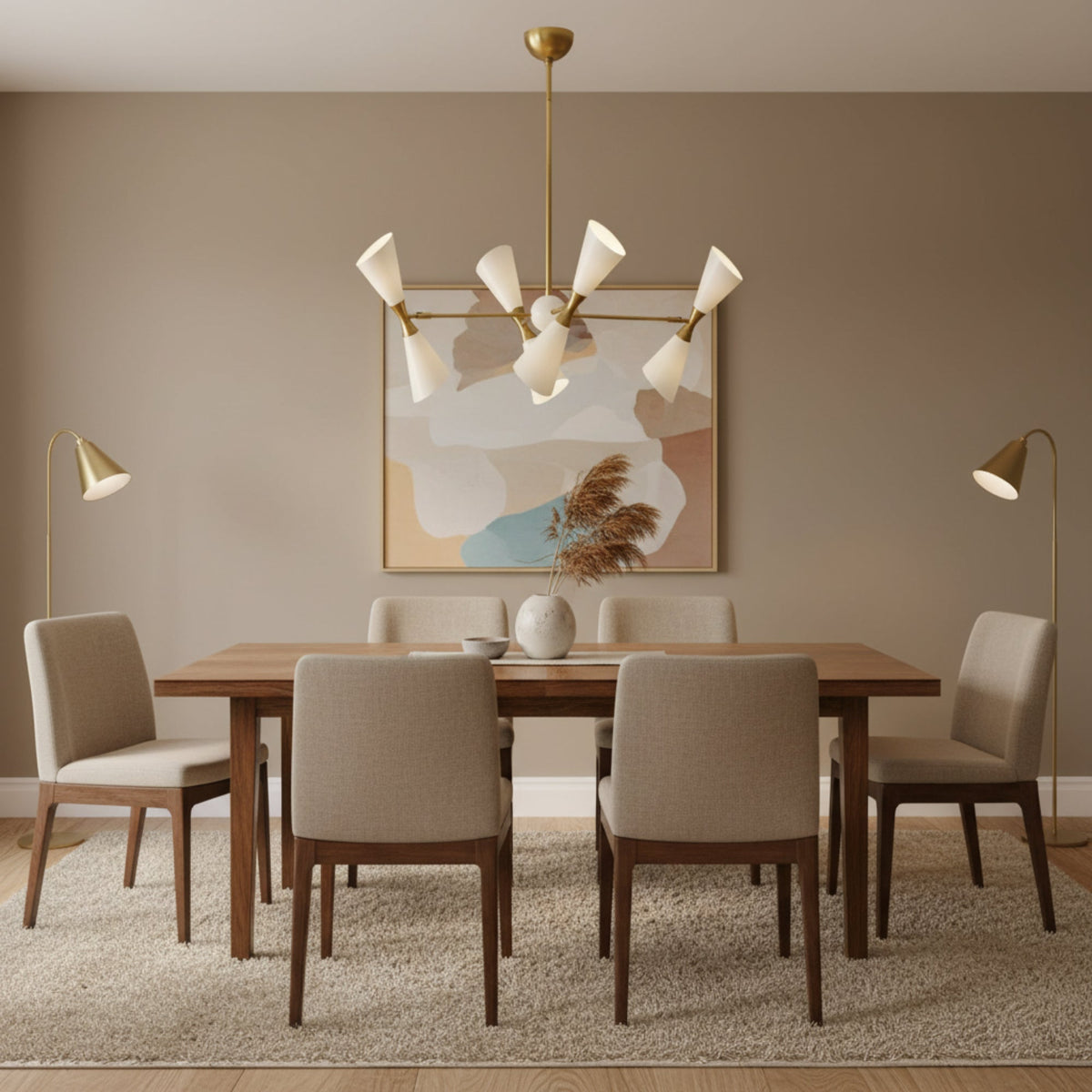 Milan Double Cone Chandelier 8 Light white and brass side view – Model 62032