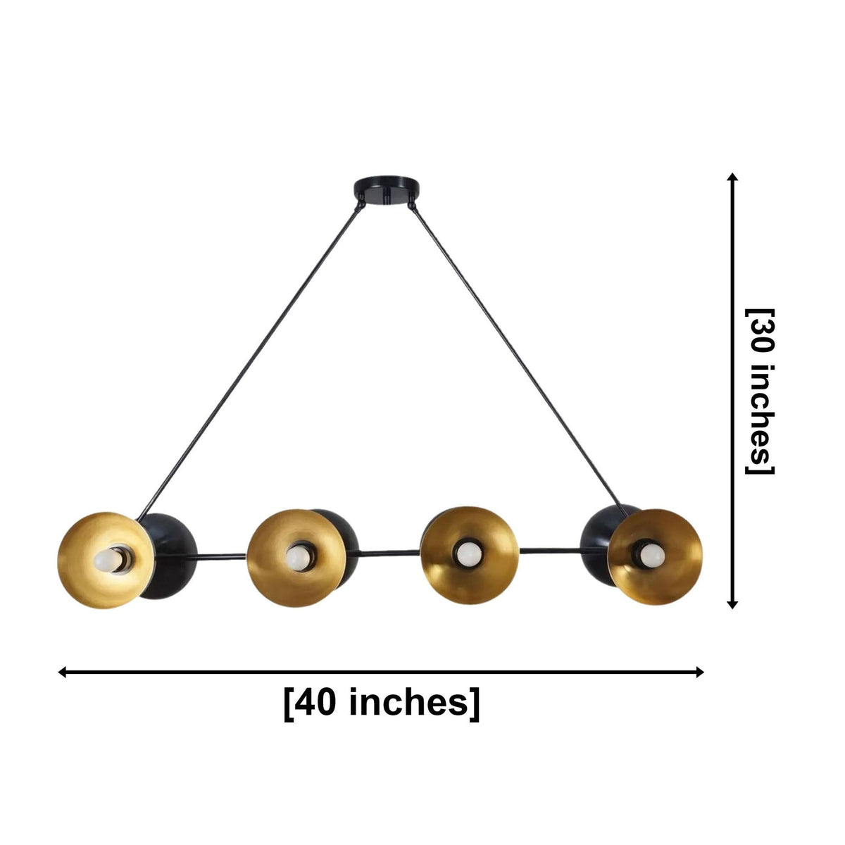 Milan Double Cone 8 light linear chandelier dimensions, 40 inch width and 30 inch height