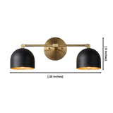 Milan Double Dome Wall Sconce with black shades and brass frame, 2 light 20 inch, Model 32816