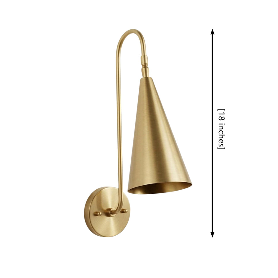 Milan Gooseneck Cone Wall Sconce in brass finish displayed in an elegant living room – Model 32825