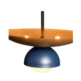 Milan 2 Light Layered Dome Pendant Chandelier with brass bowl and blue metal shade – close-up view