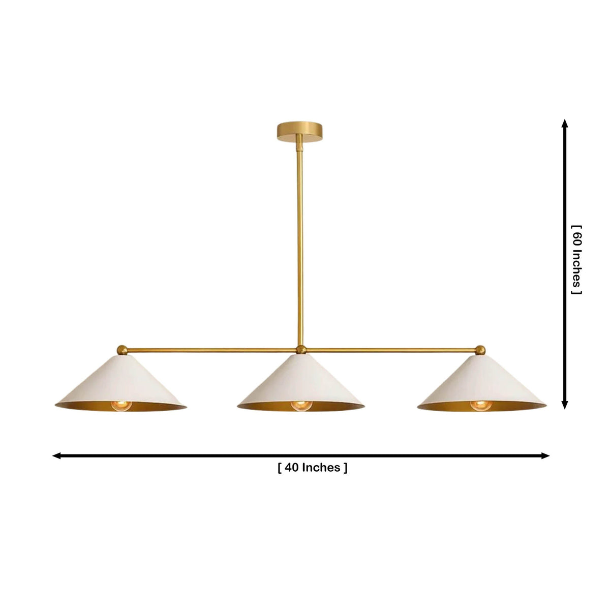 Milan Linear Cone Pendant Chandelier 3 Light 40 Inch Model 33198 with 60 inch overall height dimensions