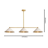 Milan Linear Cone Pendant Chandelier 3 Light 40 Inch Model 33198 with 60 inch overall height dimensions