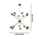 Milan Noir 16 light starburst cone chandelier dimensions – 36 inch width and 48 inch height