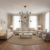 Milan Noir 16 light starburst cone chandelier with black shades and brass arms – front view