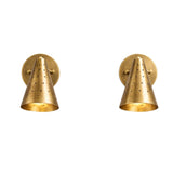 Pair of Milan perforated cone wall sconces in brass finish, front view – Model 32757