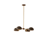 Milan 4-light Mid-Century Modern chandelier with dark dome shades and brass details – alternate finish view.