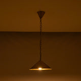 Minimal brass cone ceiling light with chain suspension designed for hallway, kitchen, dining, and bedroom spaces