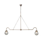 Modern 2-light brass linear chandelier with ribbed glass globes – handmade minimalist pendant by Brass Leaf Studio