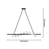 Modern black globe chandelier dimension image showing 50 inch width and 43 inch overall height for size reference