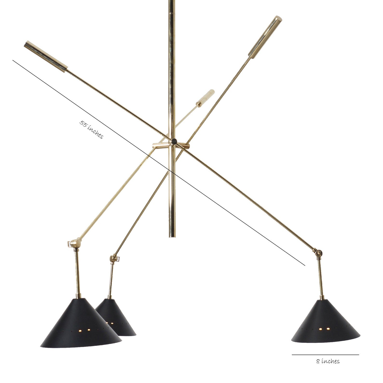 Size guide for Kyoto Apex - Ceiling Chandelier - 3 Lights - 62605