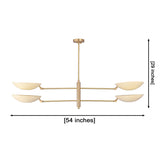 Modern 4-light bowl chandelier showing 54 inch width and 29 inch height for product size reference