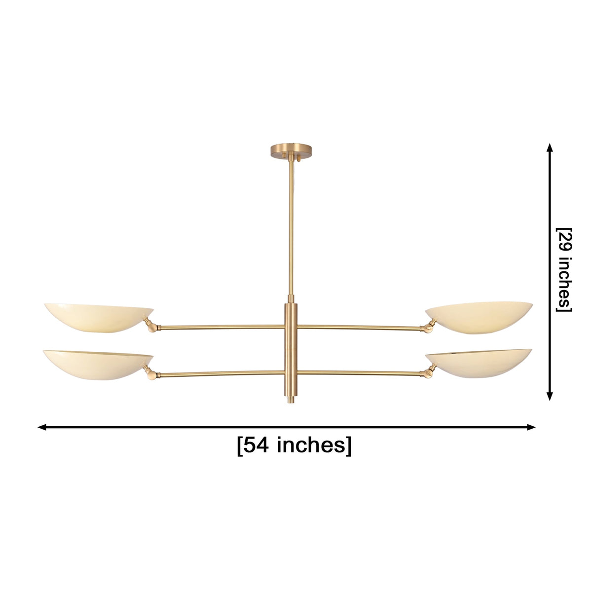 Size guide for Aurora 4-Light Saucer Bowl Chandelier – Modern Brass Linear Ceiling Light – Model 33301