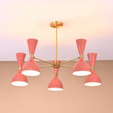 Ceiling-mounted peach double cone light fixture in brass finish for modern interiors