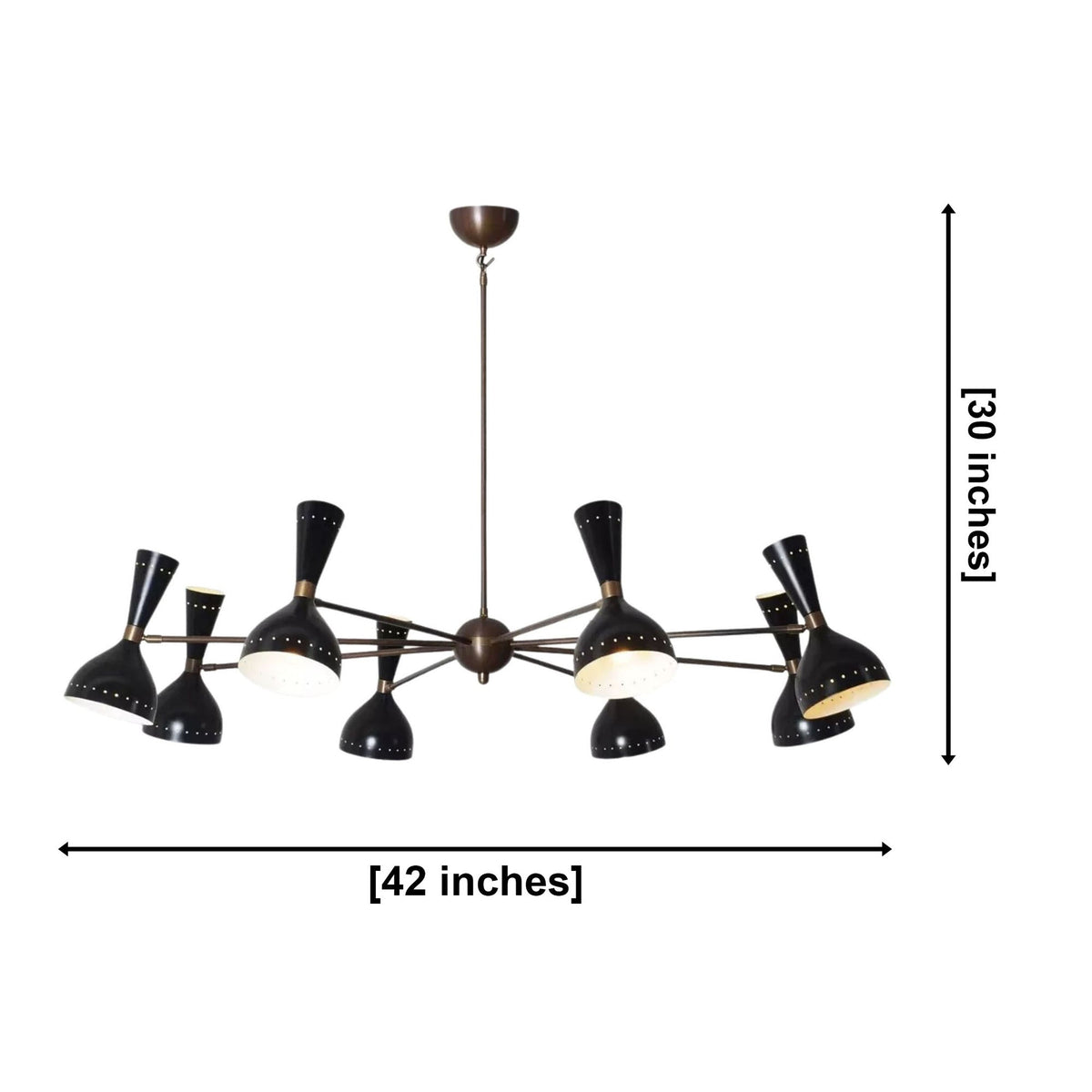 Size guide for Orion Mid-Century Multi-Cone Chandelier – 16 Light – 42 Inch – Model 62052