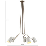 Dimensions of the Orion 5 Light Multi-Arm Cone Chandelier Model 62069 showing a 34-inch width and 45-inch adjustable overall height.