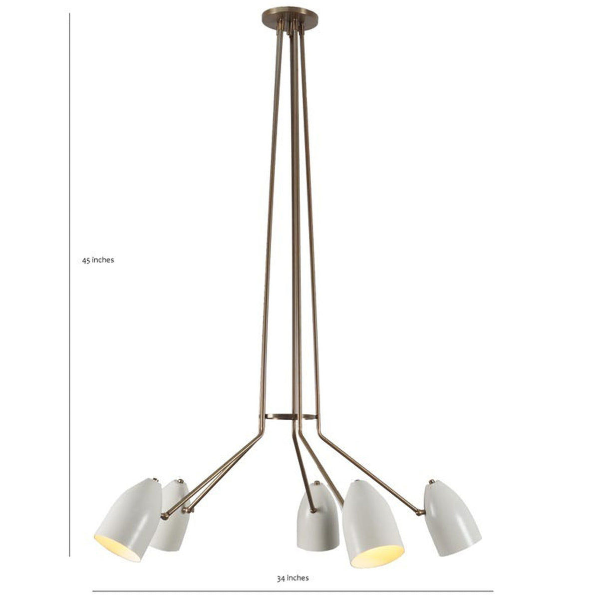 Size guide for Orion Multi-Arm Cone Chandelier – 5 Light – 34 Inch – Model 62069