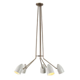 Front view of the Orion 5 Light Multi-Arm Cone Chandelier 34 Inch Model 62069 featuring handcrafted white tapered cone shades and an elegant multi-arm design.